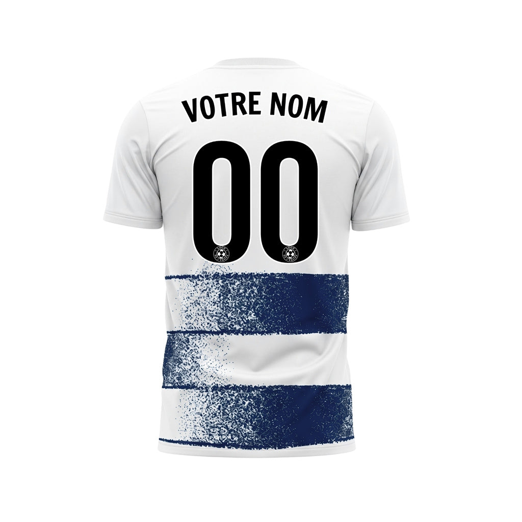 Blanc Bleu Foncé Effet Spray Horizontales Rayures Motif Maillot de Football Personnalisé