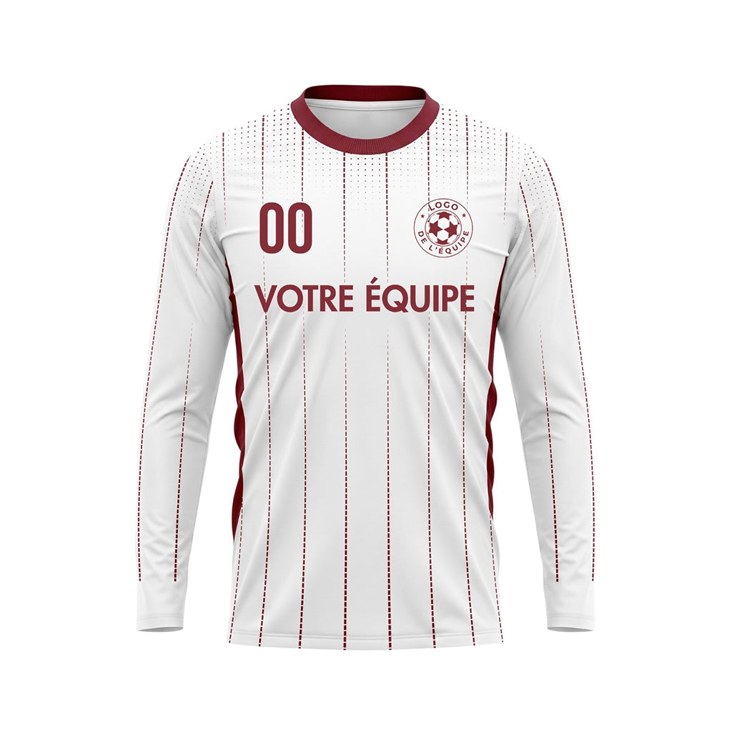 Blanc Rouge Foncé Maillot de Foot Personnalisé à Manches Longues