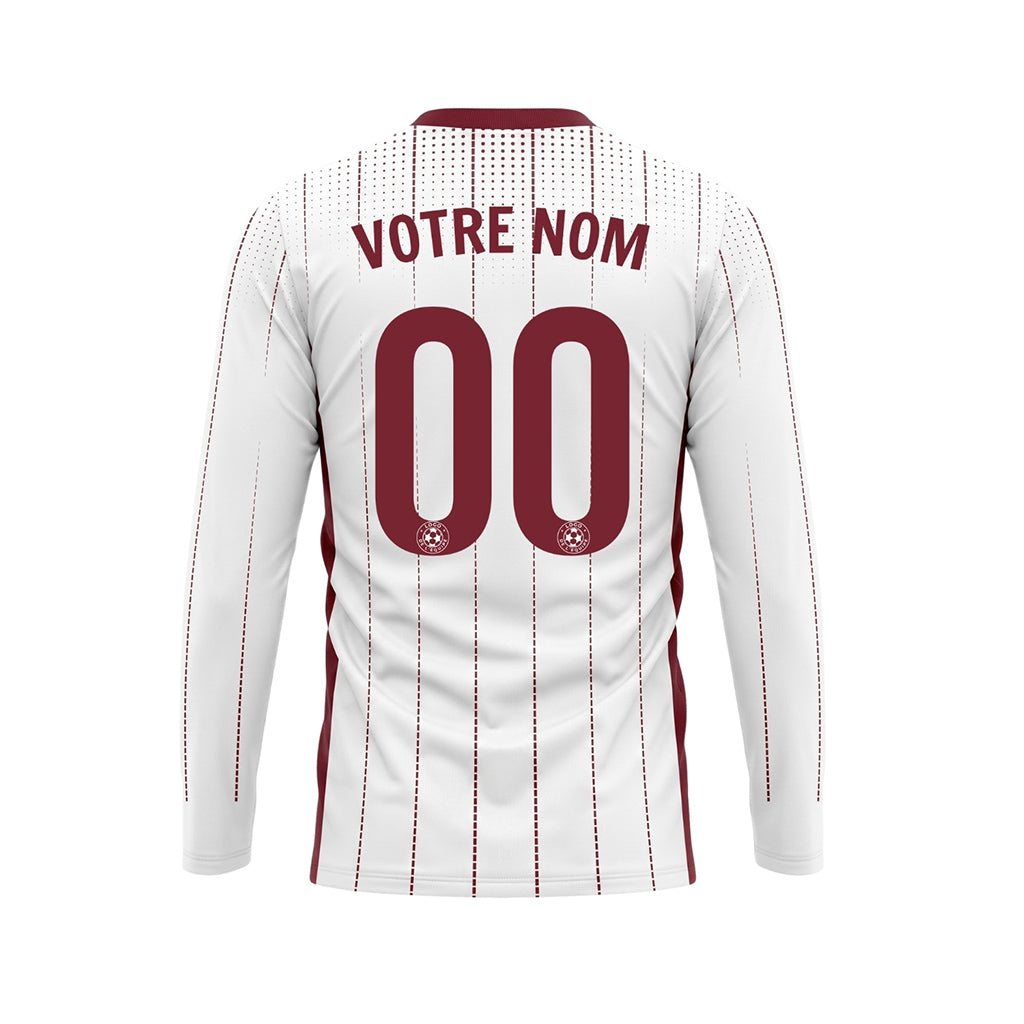 Blanc Rouge Foncé Maillot de Foot Personnalisé à Manches Longues