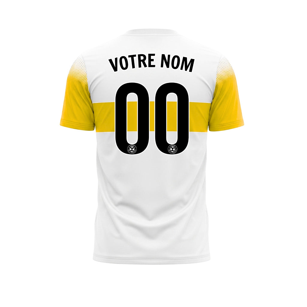 Blanc Jaune Rayures Poitrine Demi-Teinte Épaule Motif Maillot de Football Personnalisé