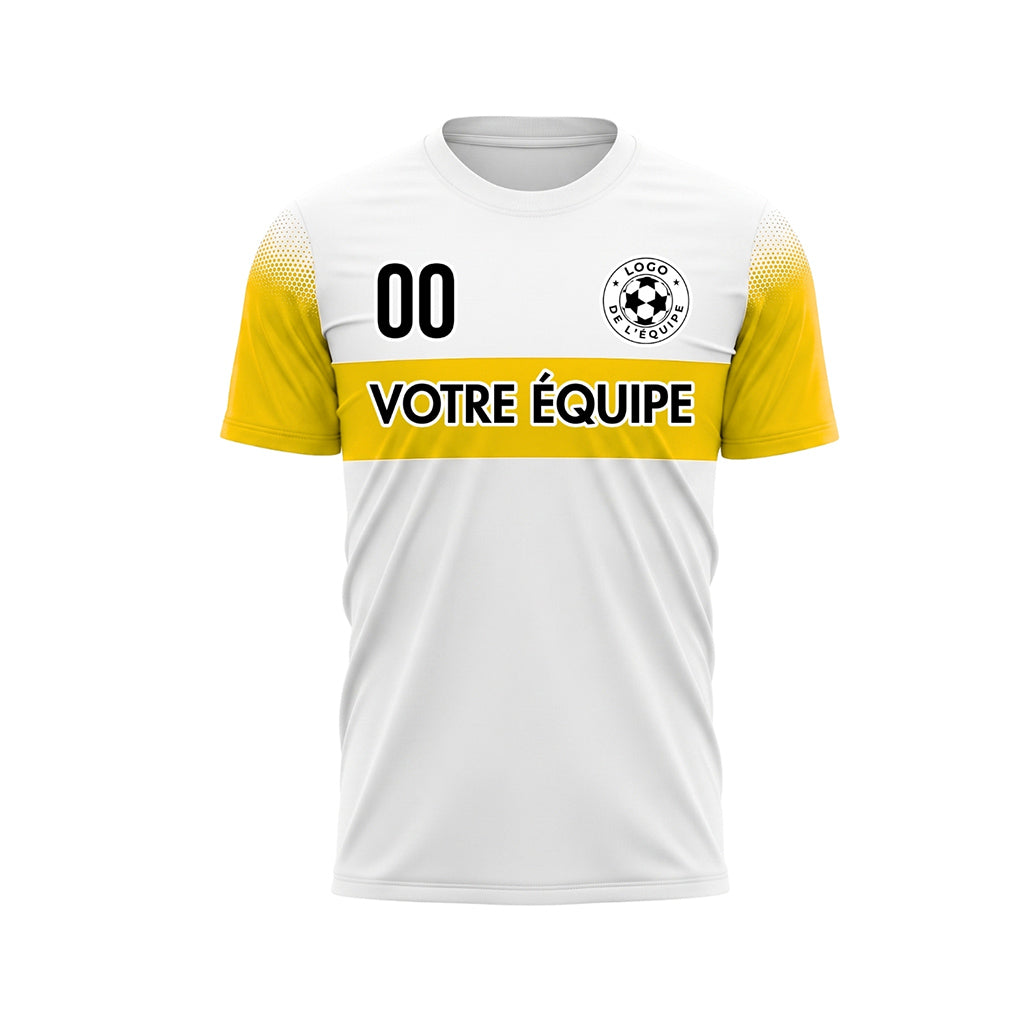 Blanc Jaune Rayures Poitrine Demi-Teinte Épaule Motif Maillot de Football Personnalisé
