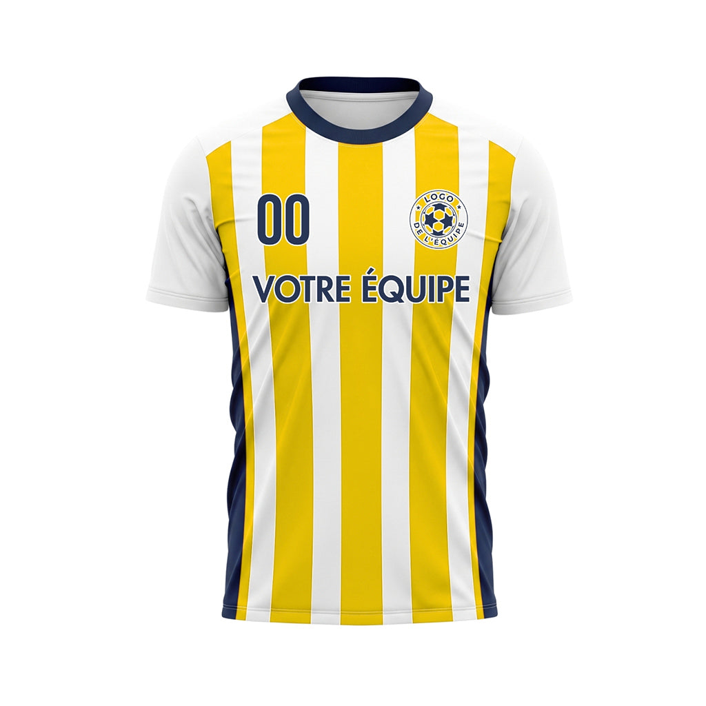 Blanc Jaune Classique Larges Rayures Maillot de Football Personnalisé