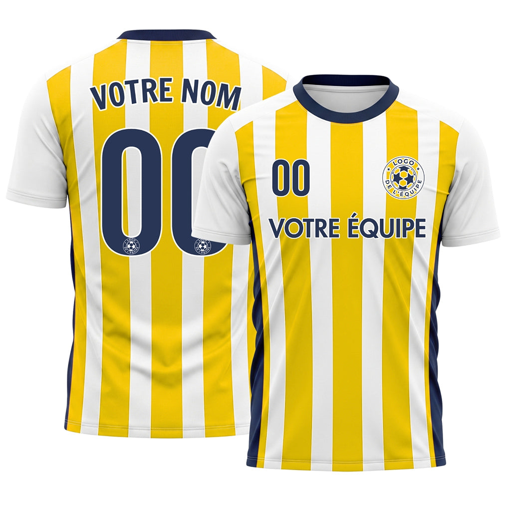 Blanc Jaune Classique Larges Rayures Maillot de Football Personnalisé