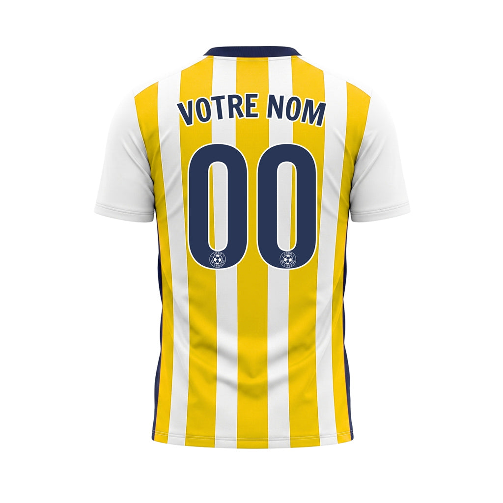 Blanc Jaune Classique Larges Rayures Maillot de Football Personnalisé