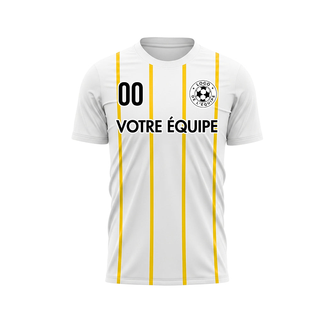 Blanc Jaune Rayures Fines Vertical Motif Maillot de Football Personnalisé