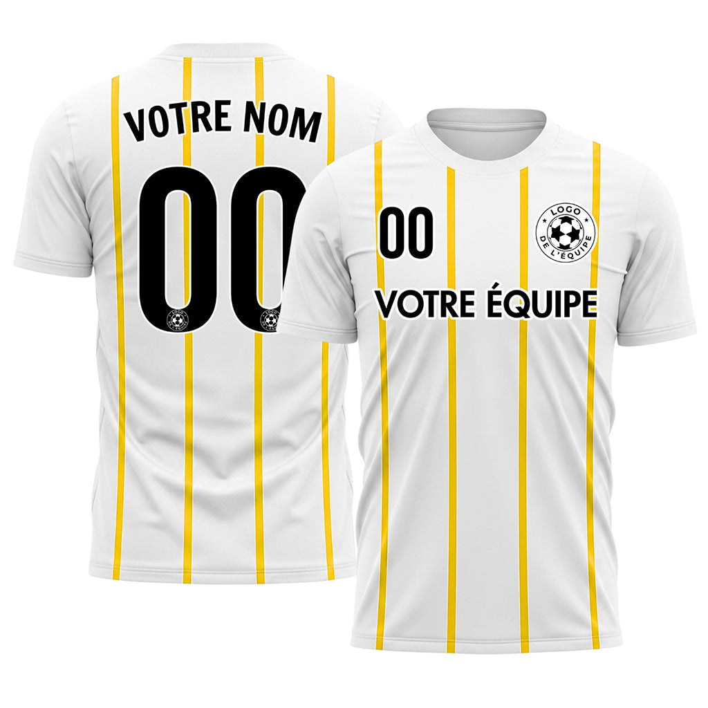 Blanc Jaune Rayures Fines Vertical Motif Maillot de Football Personnalisé