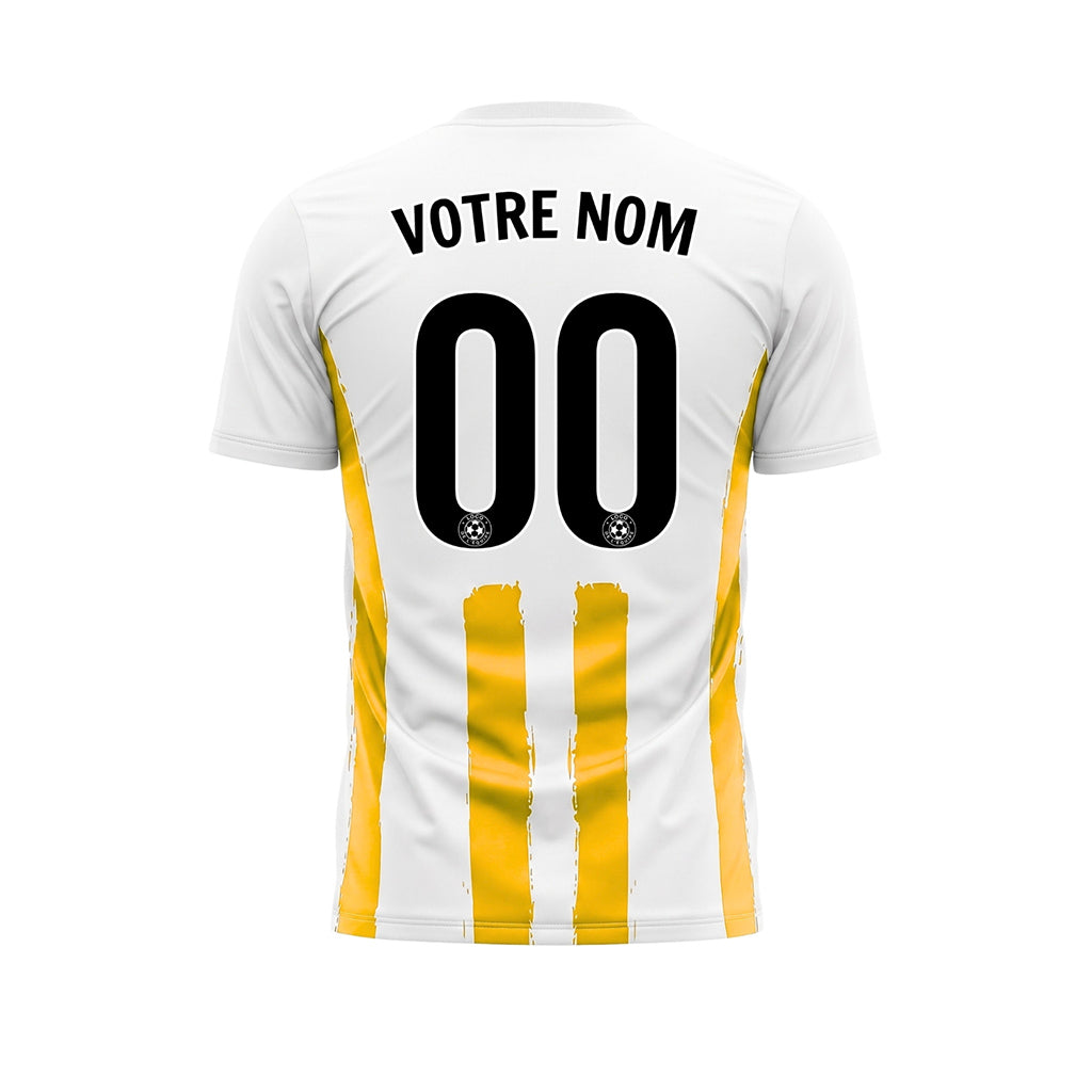 Blanc Jaune Coup de Pinceau Rayures Longitudinales Motif Maillot de Football Personnalisé