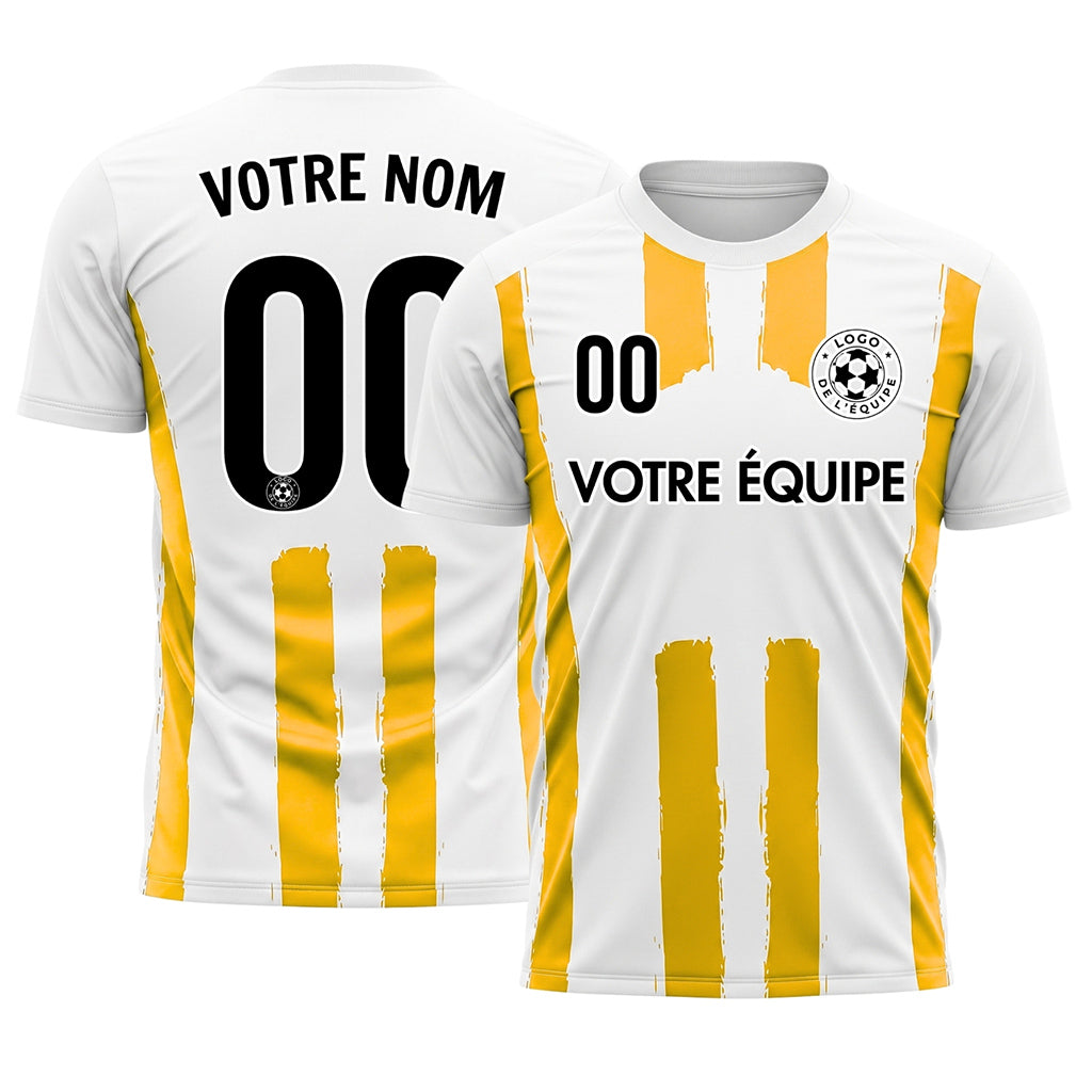 Blanc Jaune Coup de Pinceau Rayures Longitudinales Motif Maillot de Football Personnalisé
