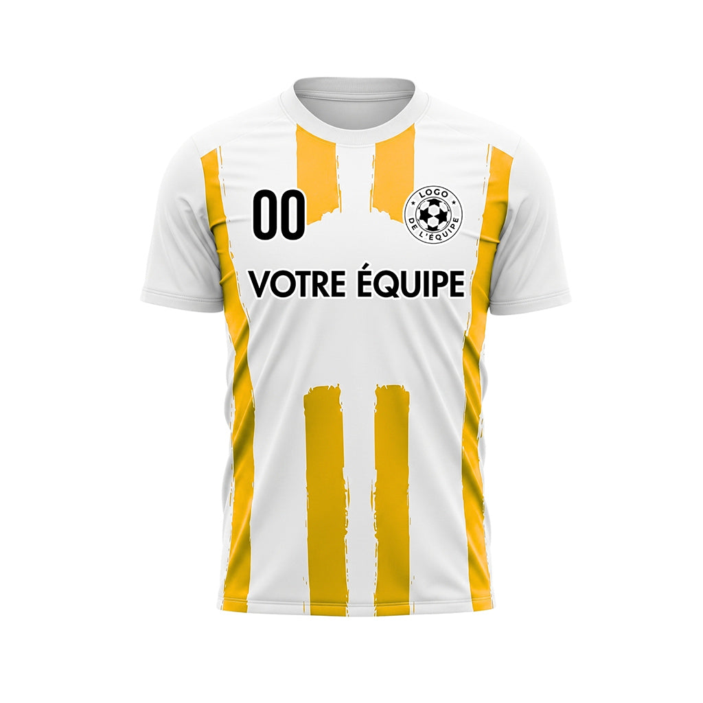 Blanc Jaune Coup de Pinceau Rayures Longitudinales Motif Maillot de Football Personnalisé