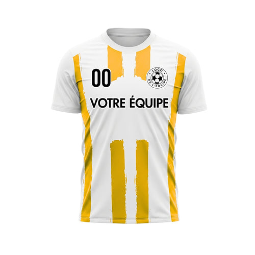 Blanc Jaune Coup de Pinceau Rayures Longitudinales Motif Maillot de Football Personnalisé