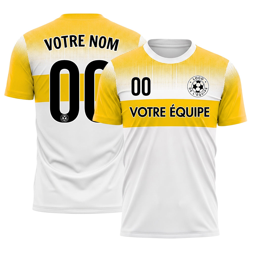 Blanc Jaune Motif à Pois Rayures Poitrine Maillot de Football Personnalisé