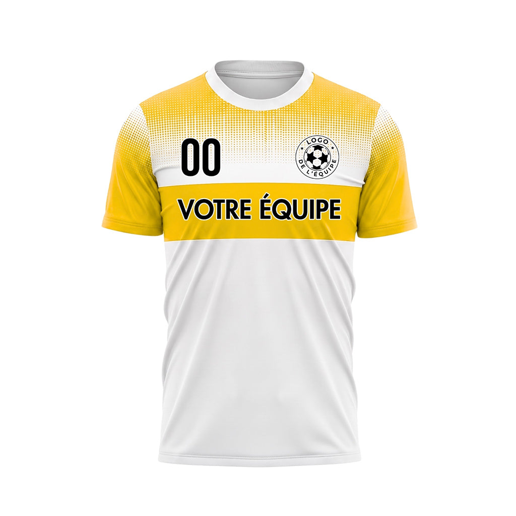 Blanc Jaune Motif à Pois Rayures Poitrine Maillot de Football Personnalisé