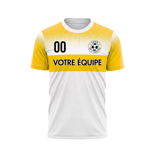 Blanc Jaune Motif à Pois Rayures Poitrine Maillot de Football Personnalisé
