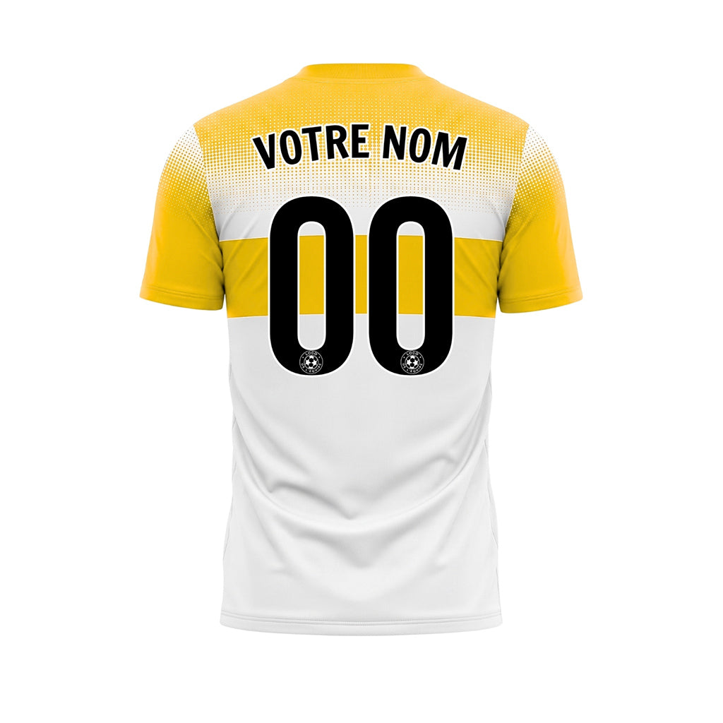 Blanc Jaune Motif à Pois Rayures Poitrine Maillot de Football Personnalisé