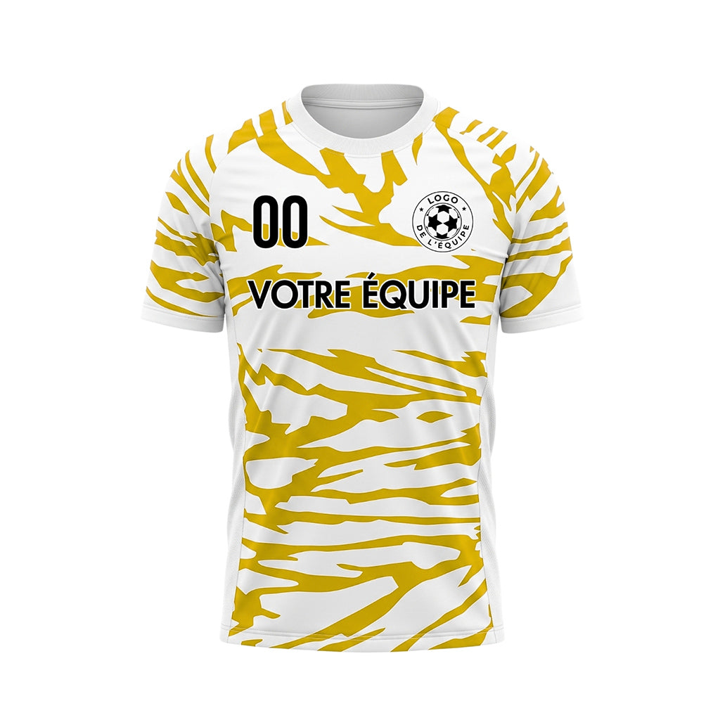 Blanc Jaune Tigre Rayures Motif Maillot de Football Personnalisé