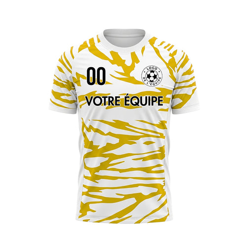 Blanc Jaune Tigre Rayures Motif Maillot de Football Personnalisé