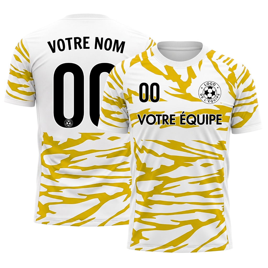 Blanc Jaune Tigre Rayures Motif Maillot de Football Personnalisé