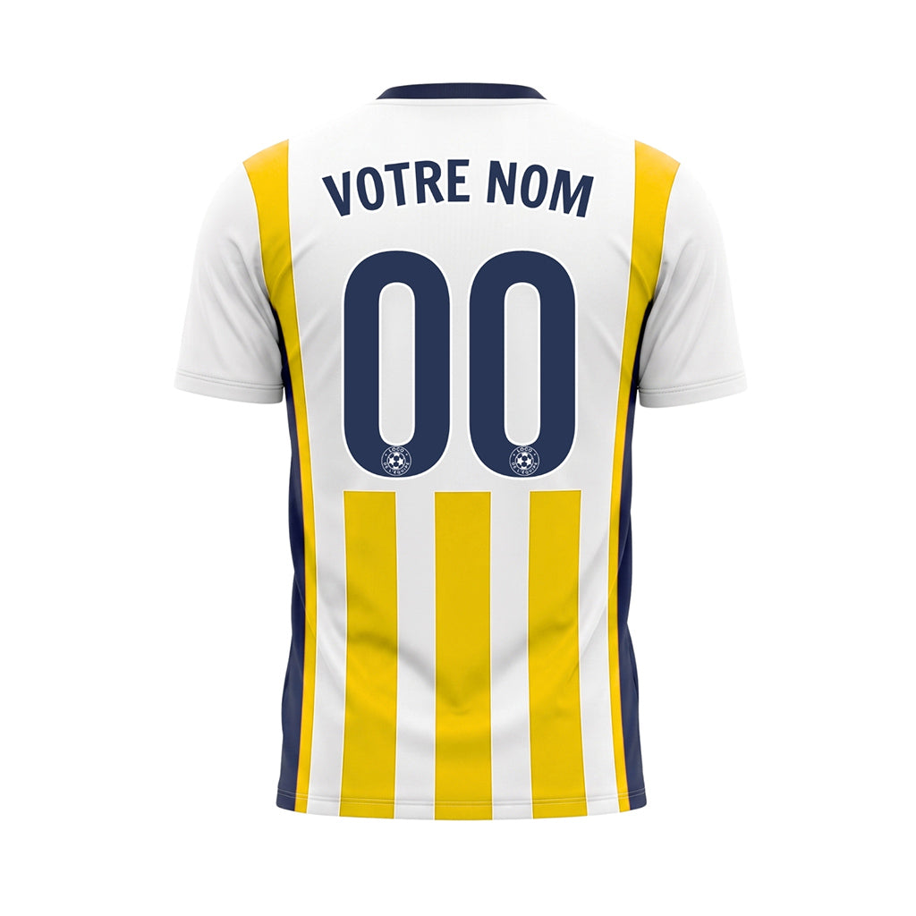 Blanc Jaune Doré Classique Larges Rayures Maillot de Football Personnalisé