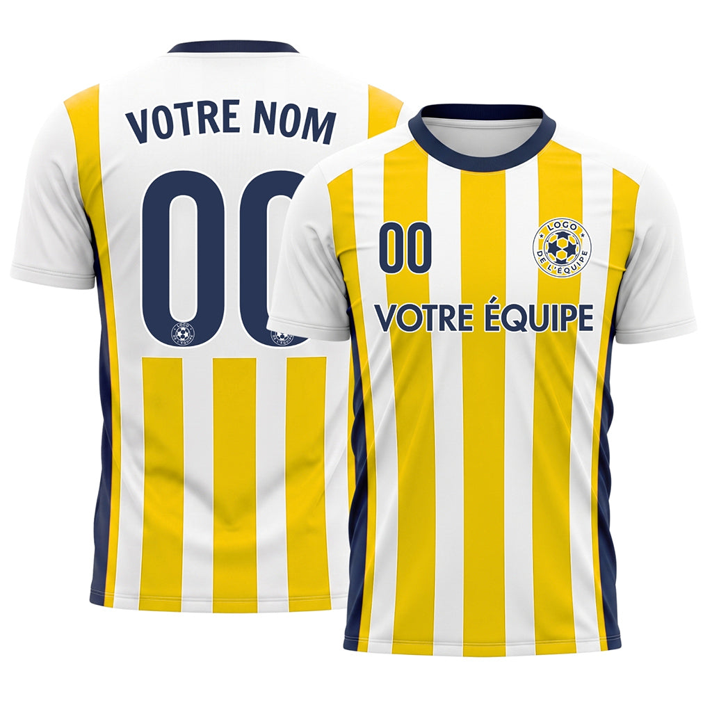 Blanc Jaune Doré Classique Larges Rayures Maillot de Football Personnalisé