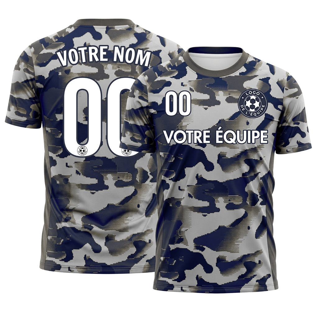 Blanc Gris Camouflage Maillot de Football Personnalisé