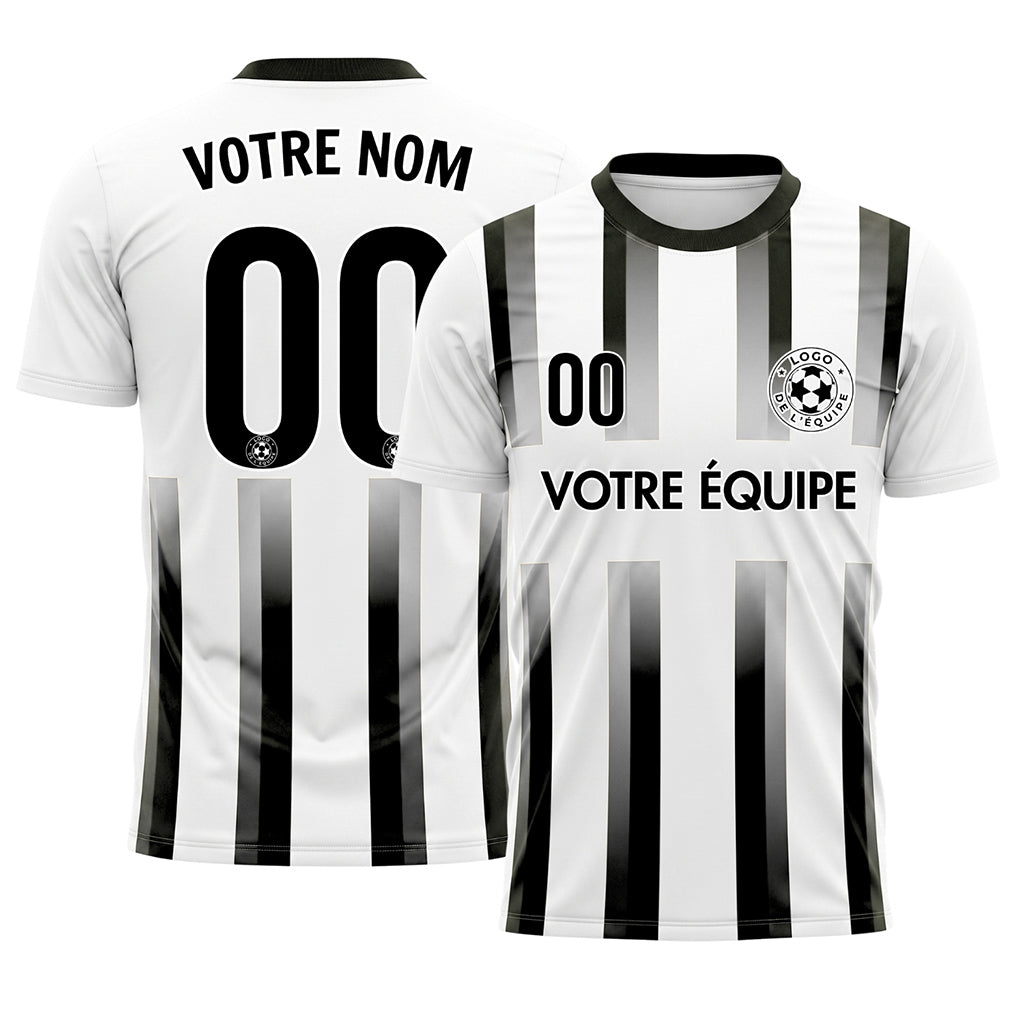 Blanc Gris Noir Dégradé Rayures Maillot de Football Personnalisé
