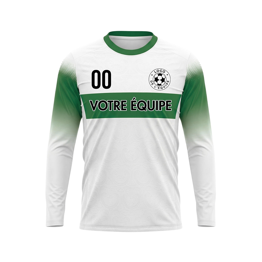 Blanc Vert Rayures Horizontales Dégradées aux Manches Maillot de Football Personnalisé à Manches Longues