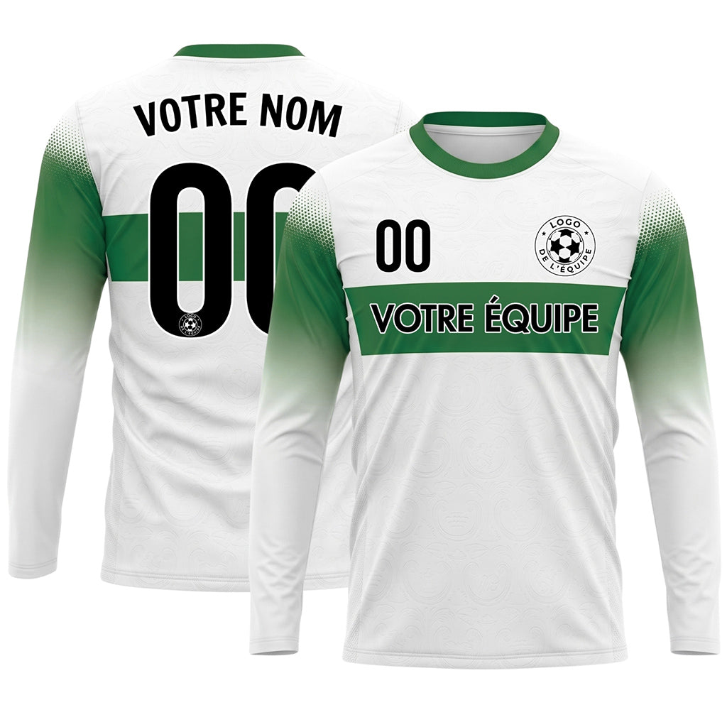 Blanc Vert Rayures Horizontales Dégradées aux Manches Maillot de Football Personnalisé à Manches Longues