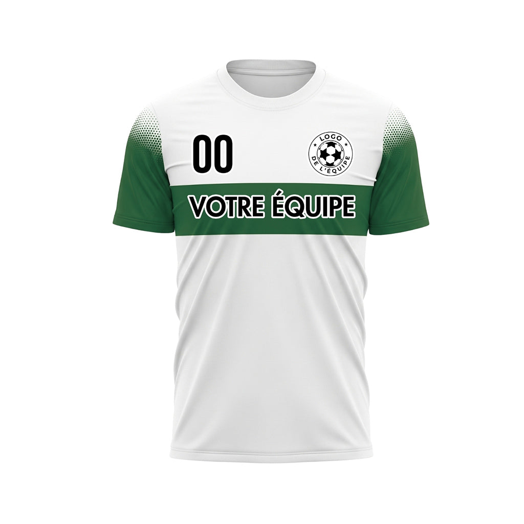 Blanc Vert Rayures Poitrine Demi-Teinte Épaule Motif Maillot de Football Personnalisé