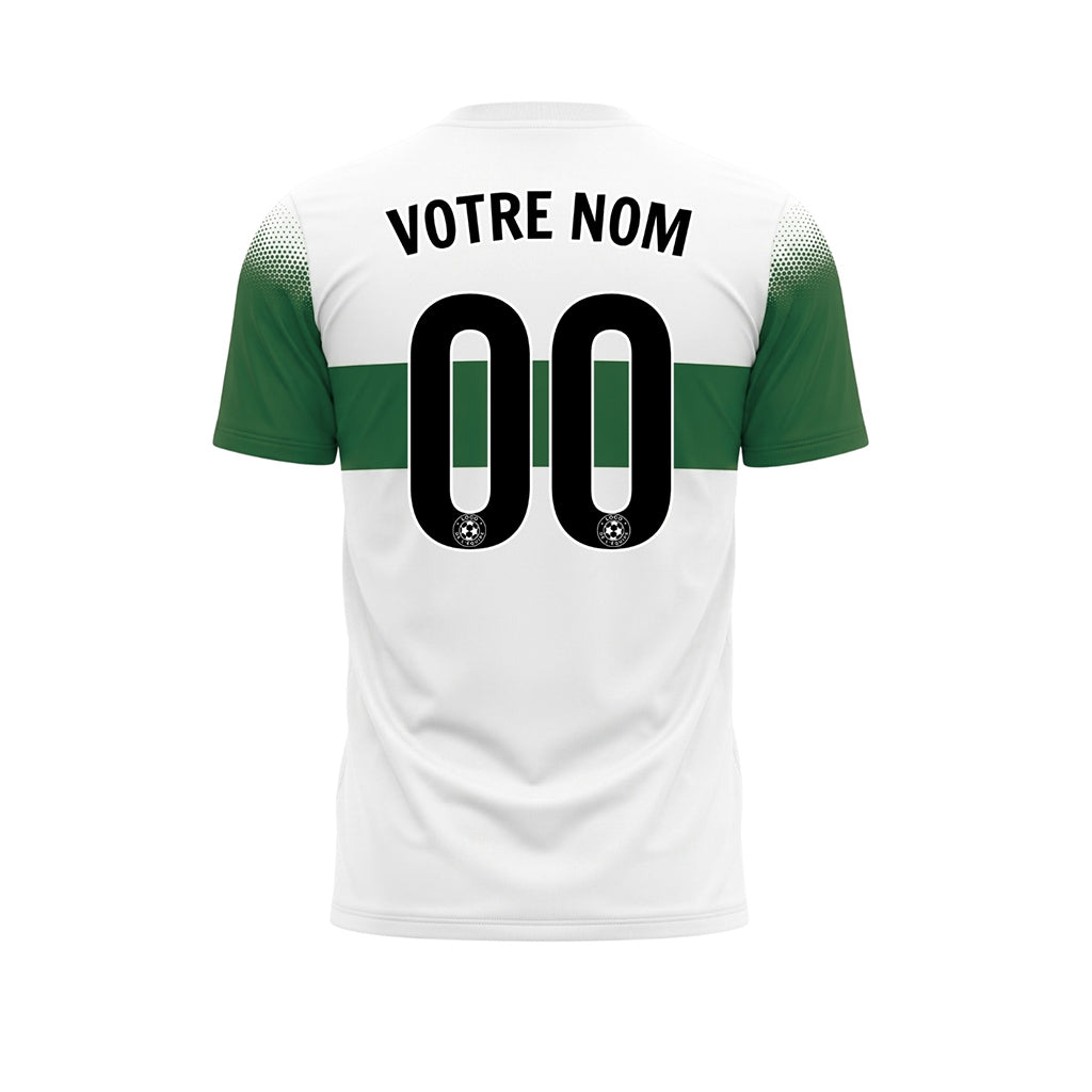 Blanc Vert Rayures Poitrine Demi-Teinte Épaule Motif Maillot de Football Personnalisé