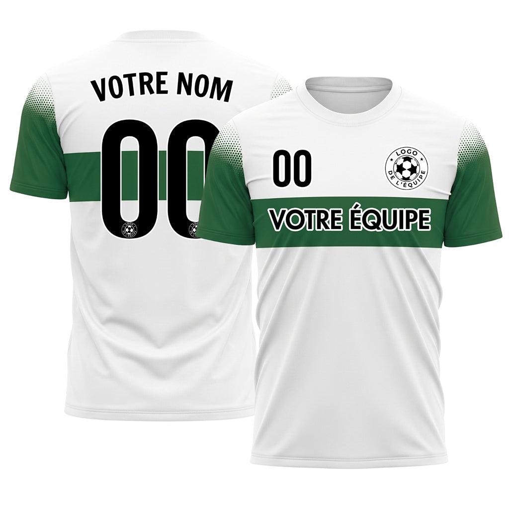 Blanc Vert Rayures Poitrine Demi-Teinte Épaule Motif Maillot de Football Personnalisé