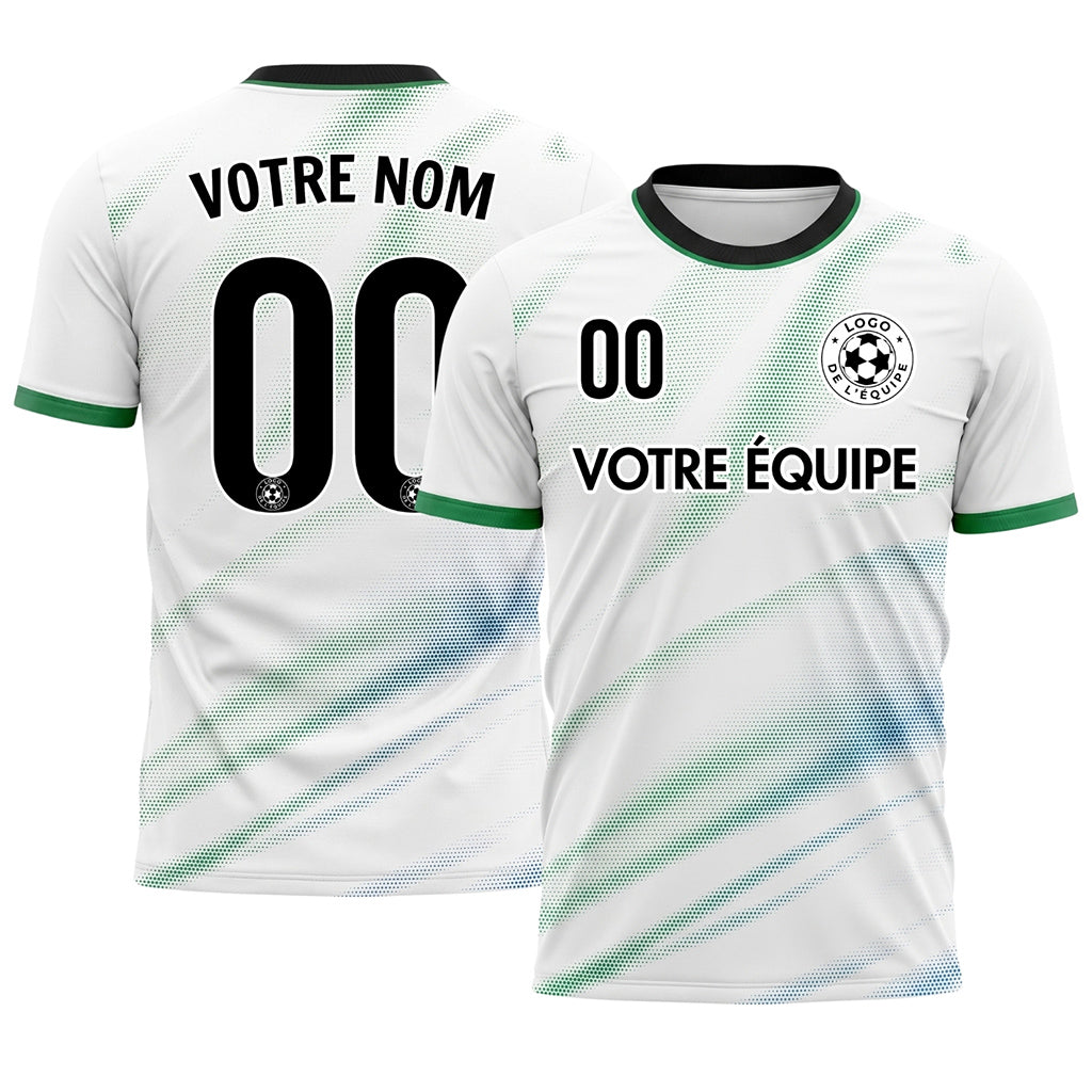 Blanc Vert Diagonal Demi-Teinte Vagues Motif Maillot de Football Personnalisé