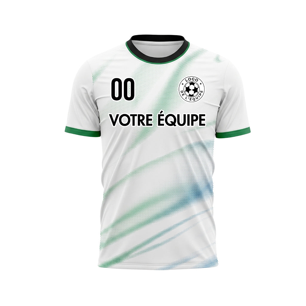 Blanc Vert Diagonal Demi-Teinte Vagues Motif Maillot de Football Personnalisé