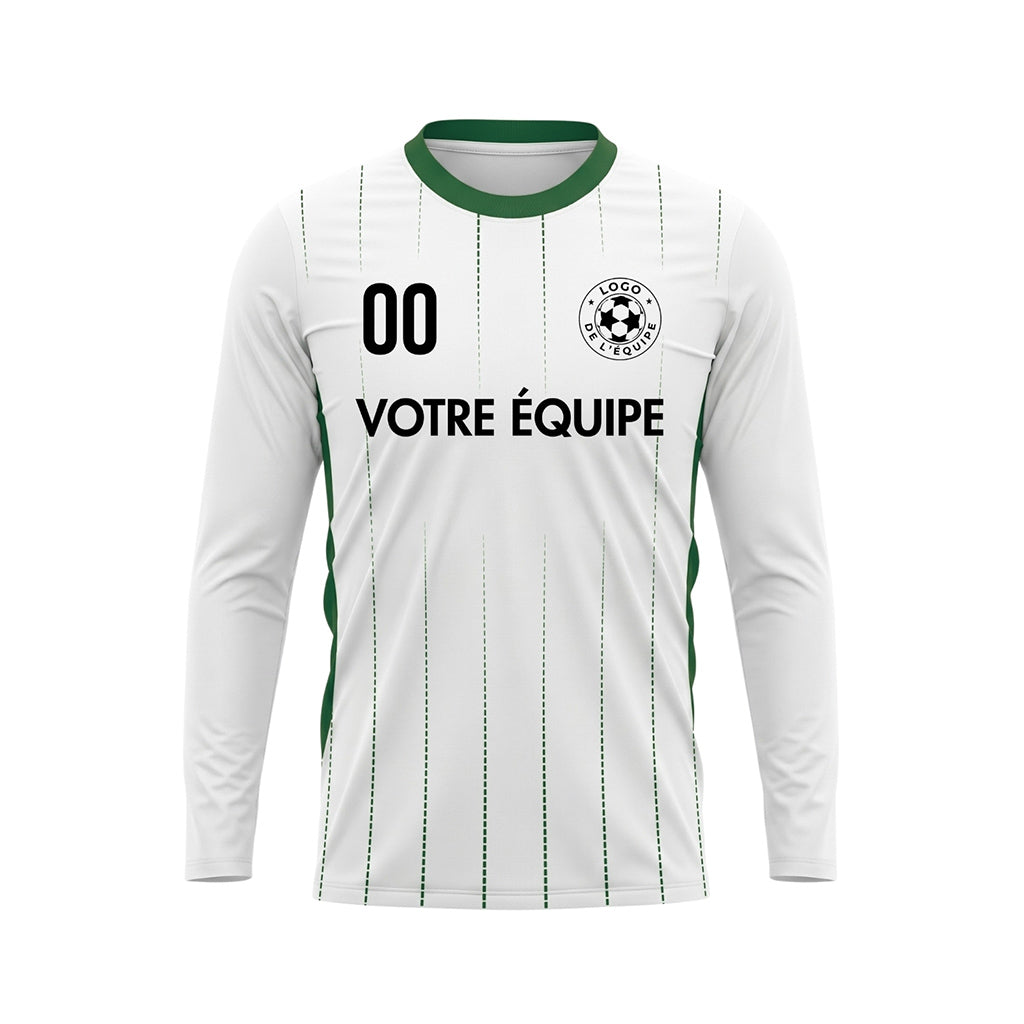 Blanc Vert Fines Rayures Verticales Maillot de Football Personnalisé à Manches Longues