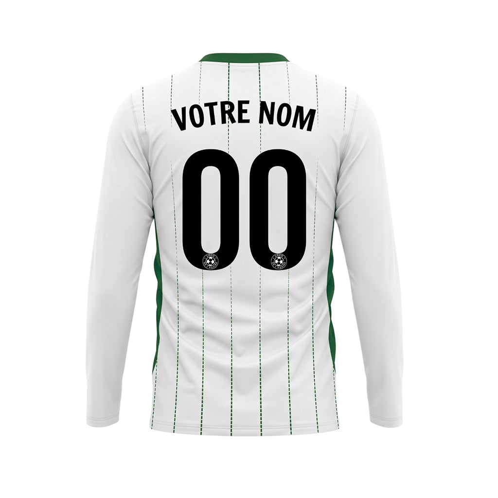 Blanc Vert Fines Rayures Verticales Maillot de Football Personnalisé à Manches Longues