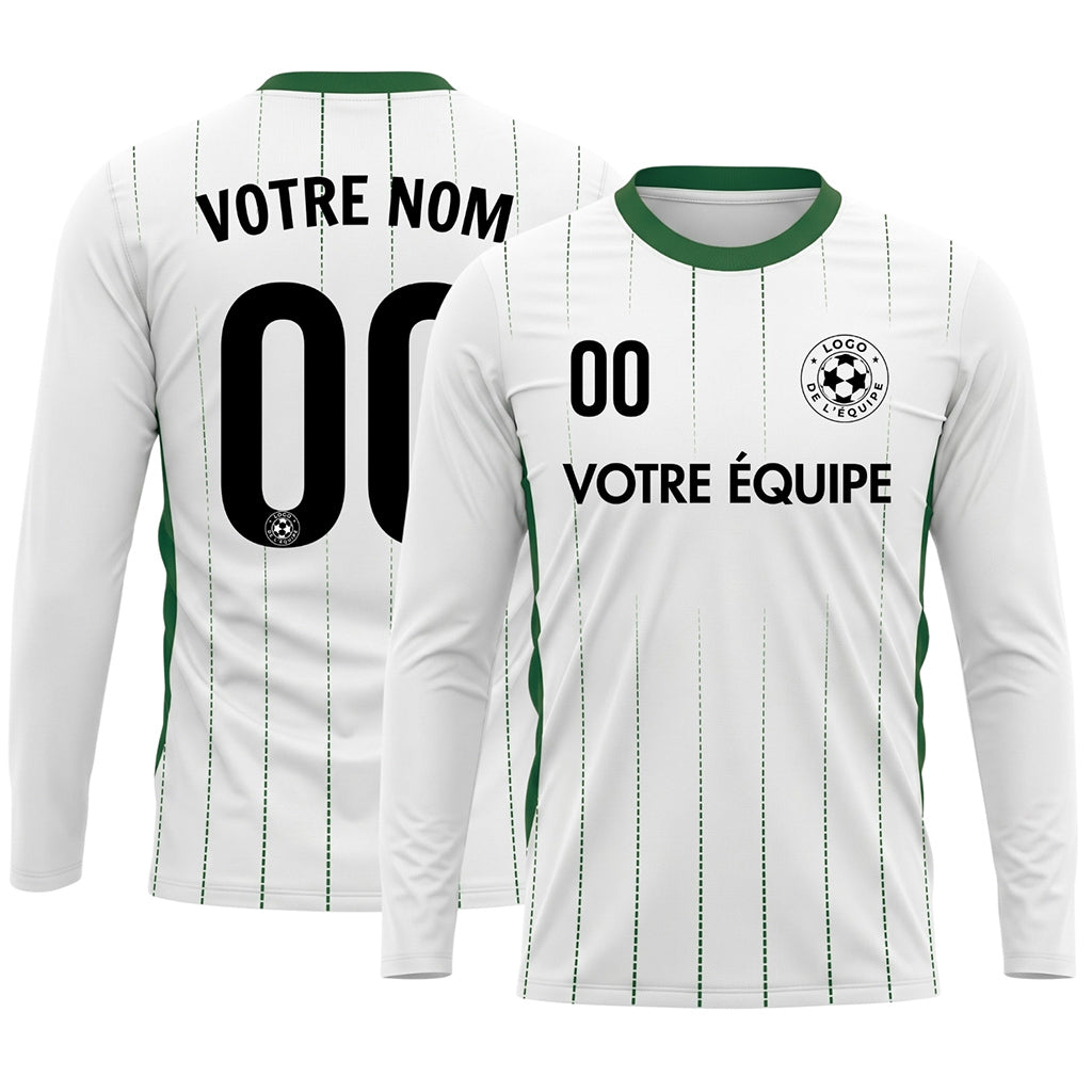 Blanc Vert Fines Rayures Verticales Maillot de Football Personnalisé à Manches Longues