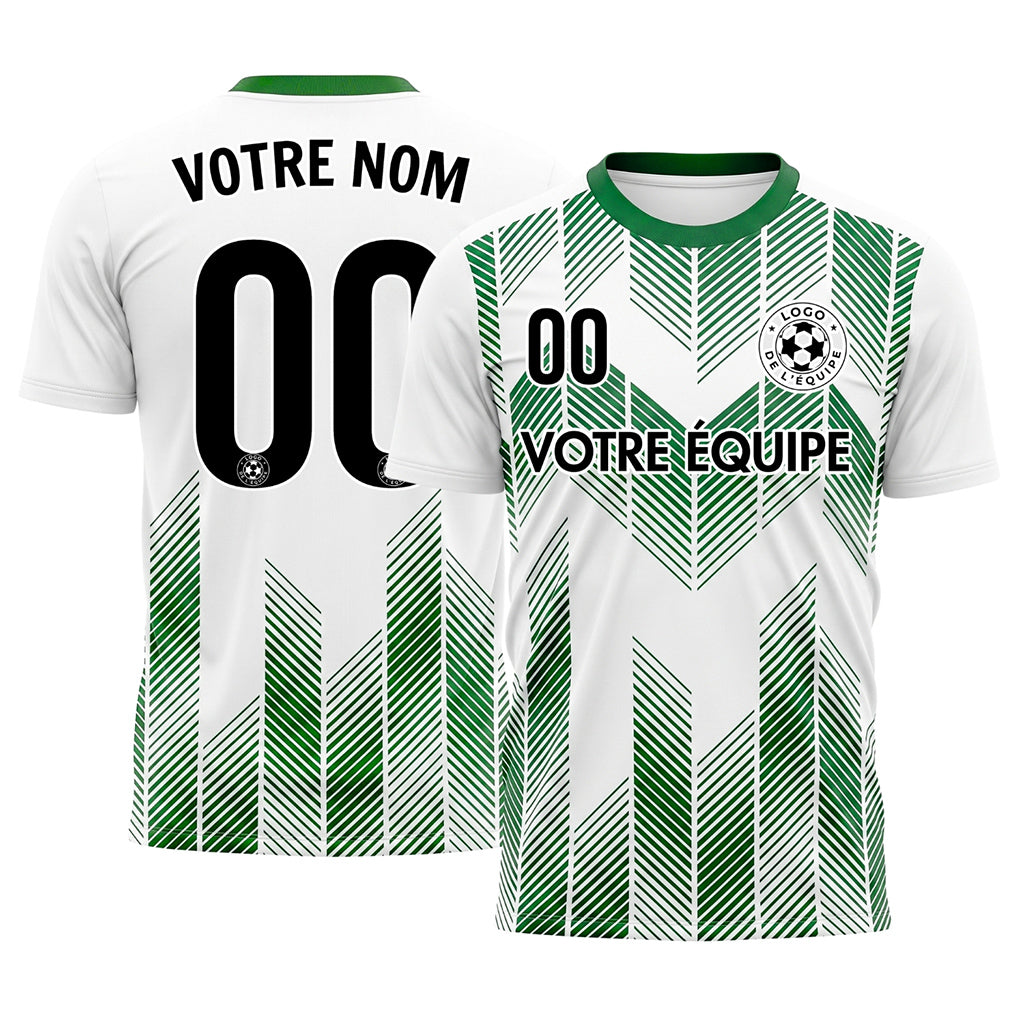 Blanc Vert À Chevrons Flèche Rayures Motif Maillot de Football Personnalisé