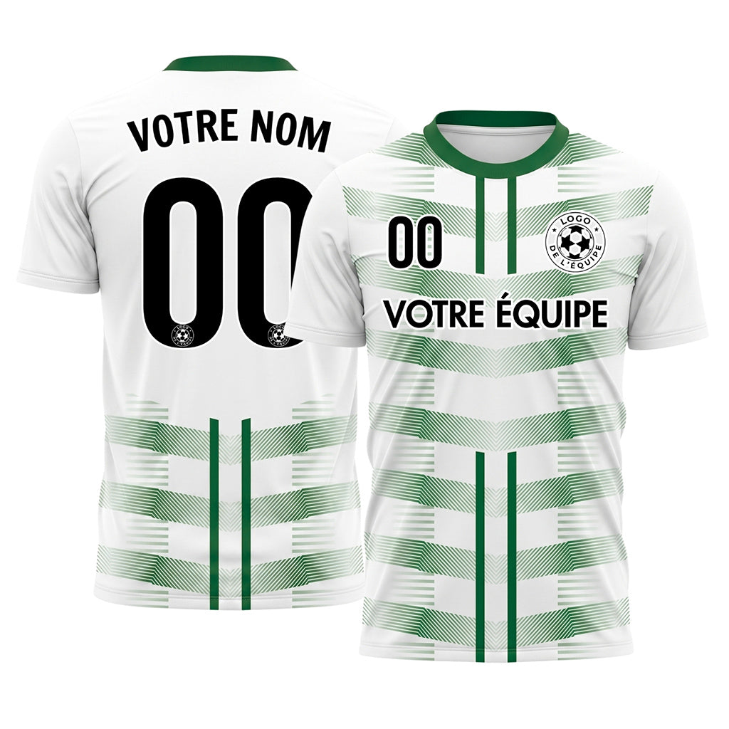 Blanc Vert Géométrique Flèche Doubles Rayures Motif Maillot de Football Personnalisé