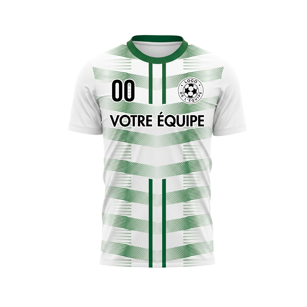 Blanc Vert Géométrique Flèche Doubles Rayures Motif Maillot de Football Personnalisé