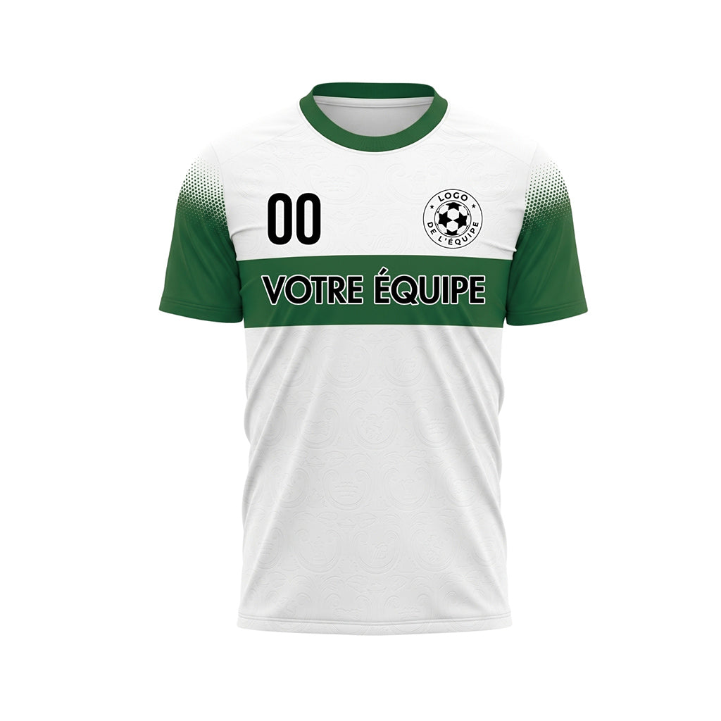 Blanc Vert Demi-Teinte Rayures Poitrine Maillot de Football Personnalisé