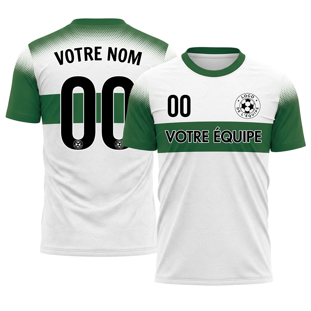Blanc Vert Demi-Teinte Rayures Poitrine Maillot de Football Personnalisé