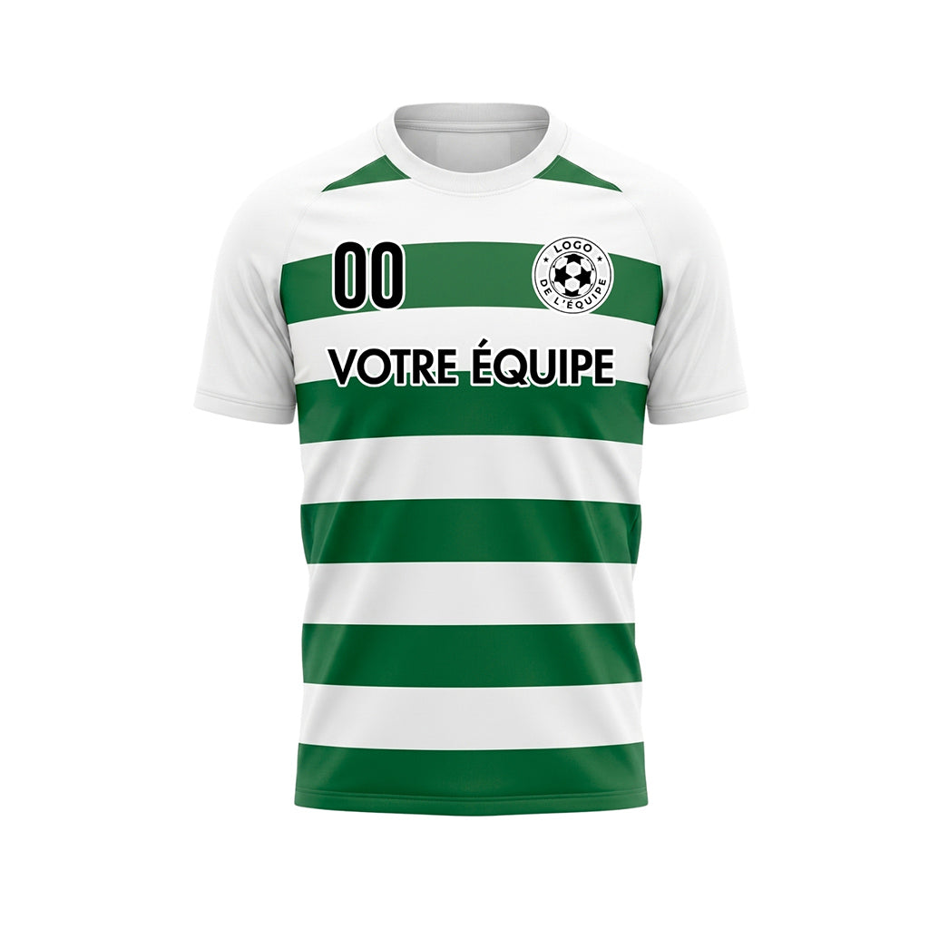 Blanc Vert Classique Rayures en Blocs Motif Maillot de Football Personnalisé
