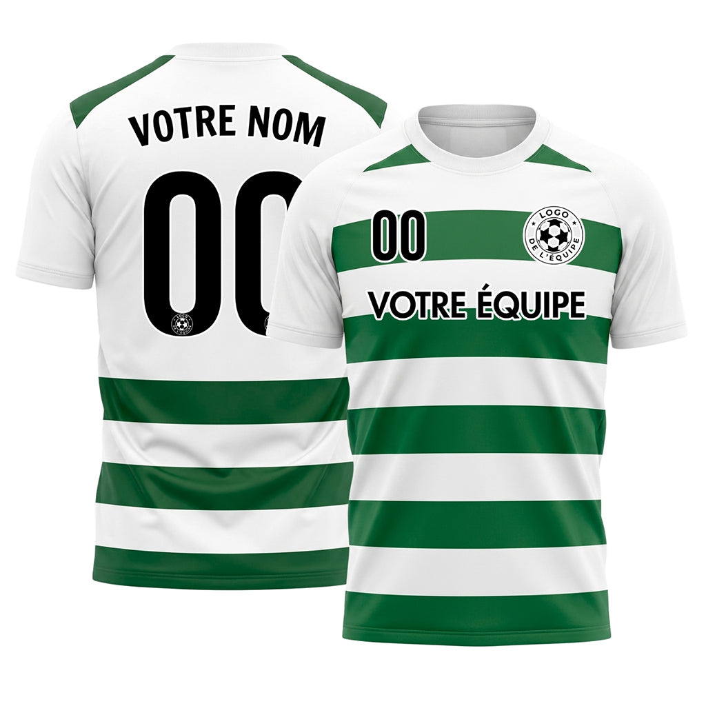 Blanc Vert Classique Rayures en Blocs Motif Maillot de Football Personnalisé