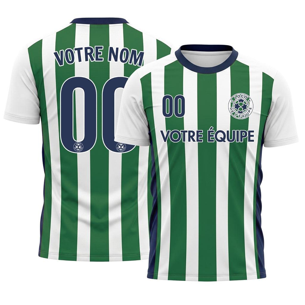 Blanc Vert Classique Larges Rayures Maillot de Football Personnalisé