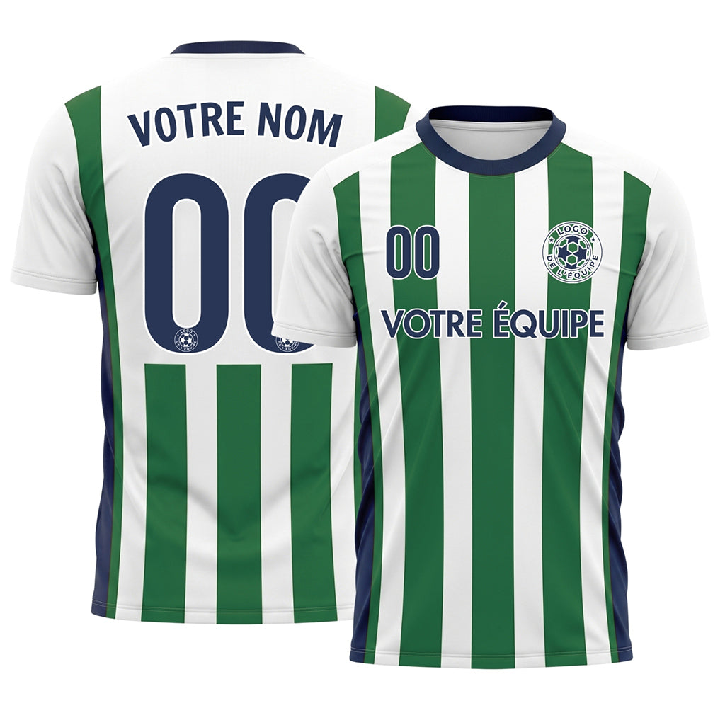 Blanc Vert Classique Larges Rayures (2) Maillot de Football Personnalisé