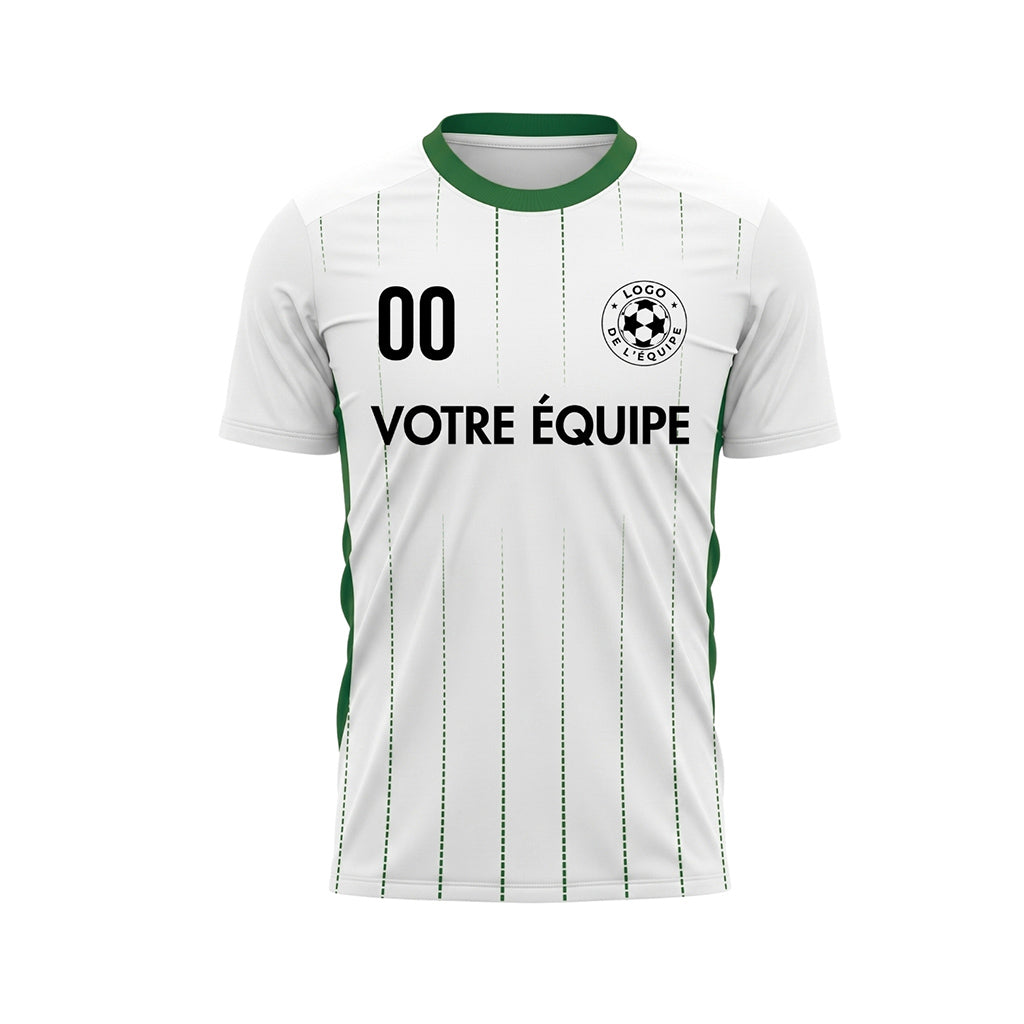 Blanc Vert Rayures Fines Maillot de Football Personnalisé