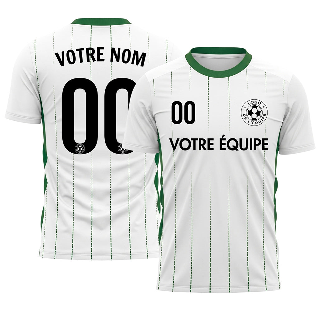 Blanc Vert Rayures Fines Maillot de Football Personnalisé