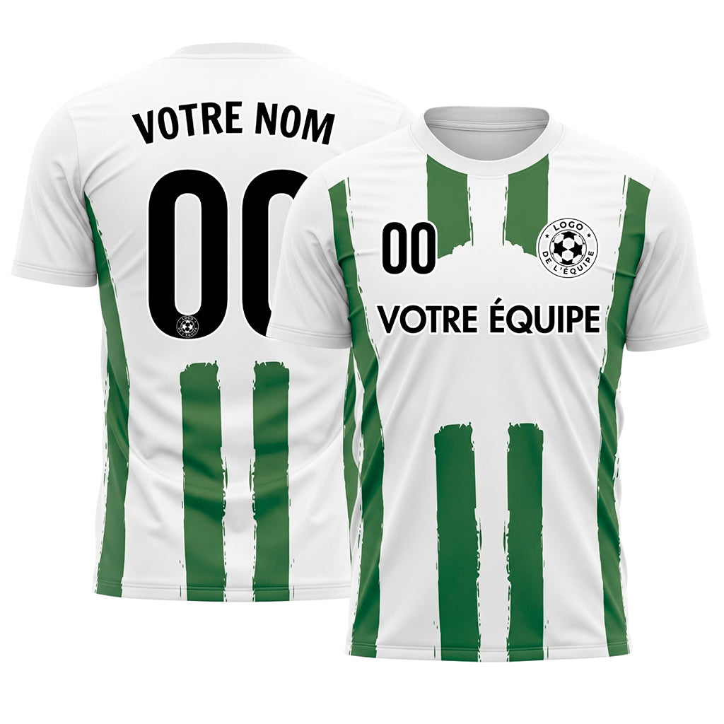 Blanc Vert Coup de Pinceau Rayures Longitudinales Motif Maillot de Football Personnalisé
