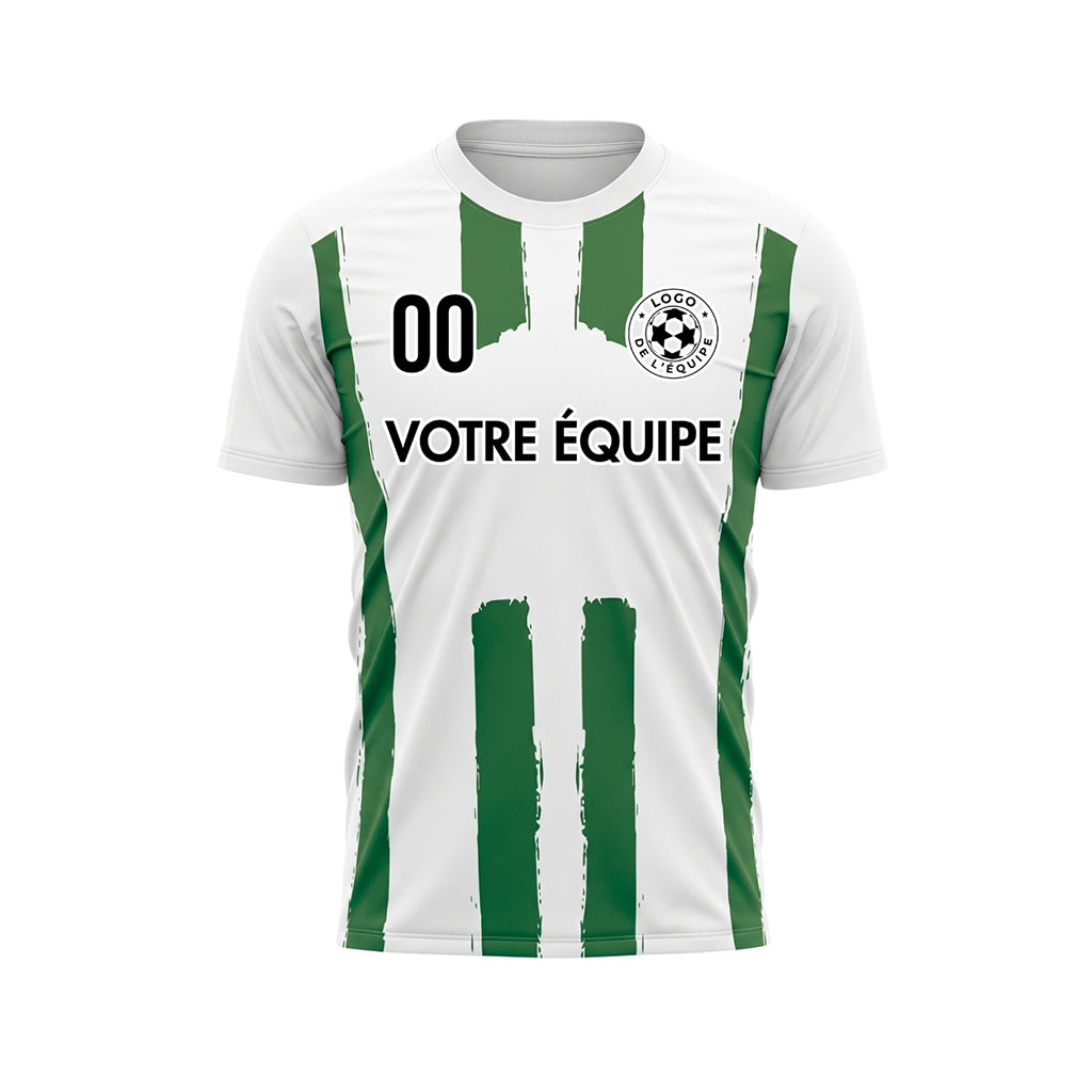 Blanc Vert Coup de Pinceau Rayures Longitudinales Motif Maillot de Football Personnalisé