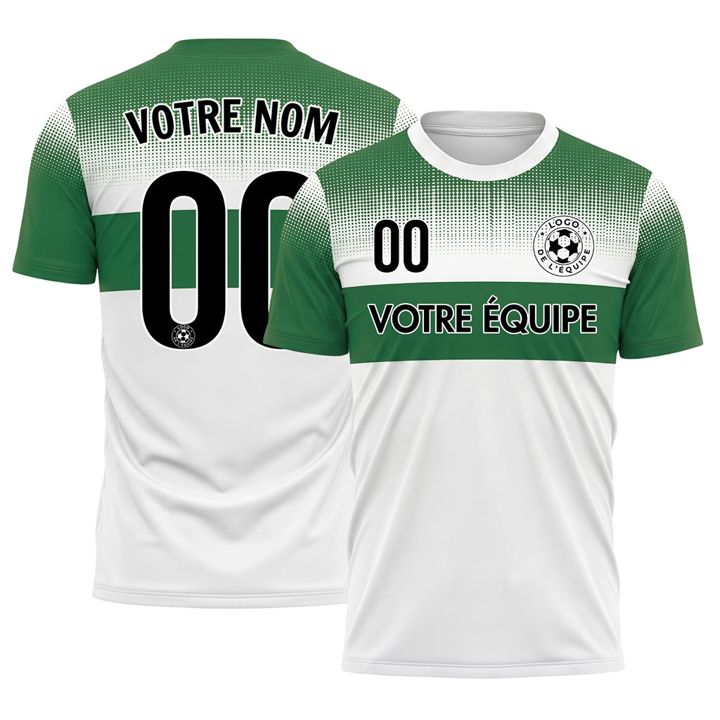 Blanc Vert Pixel Fondu Rayures Horizontales Maillot de Football Personnalisé