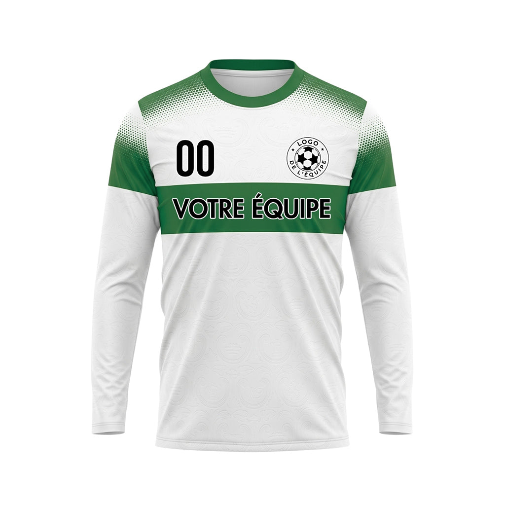 Blanc Vert Rayures Horizontales Dégradées à Pois Maillot de Football Personnalisé à Manches Longues
